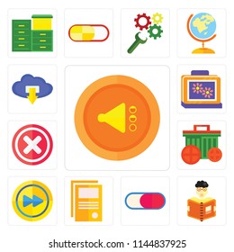 Set Of 13 simple editable icons such as Muted, Reading, Switch, Notebook, Fast forward, Garbage, Multiply, Picture, Cloud computing, web ui icon pack