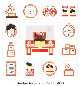 Set Of 13 simple editable icons such as Ancient, Writer, Studying, Clothing, Contract, Packing, Racing, Customer service, web ui icon pack