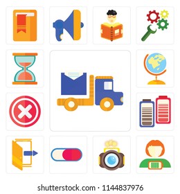 Set Of 13 simple editable icons such as Send, Battery, Photos, Switch, Exit, Multiply, Worldwide, Hourglass, web ui icon pack