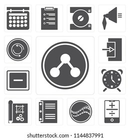Set Of 13 simple editable icons such as Share, Smartphone, Film, Notebook, print, Alarm, Minus, Exit, Repeat, web ui icon pack