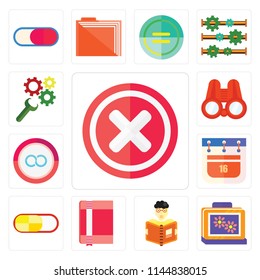 Set Of 13 simple editable icons such as Multiply, Picture, Reading, Notebook, Switch, Calendar, Infinity, Binoculars, Settings, web ui icon pack