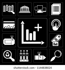 Set Of 13 simple editable icons such as Profits, Search, Coupon, Testing, Spy, Tag, Tap, Cit card on black background