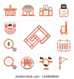 Set Of 13 simple editable icons such as Attachments, Maps and Flags, Network, School material, Growth, Wall calendar, Dollar, Vacations, Men, web ui icon pack