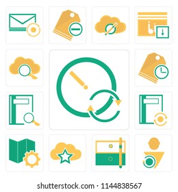 Set Of 13 simple editable icons such as Stopwatch, User, Archive, Cloud computing, Map, Notebook, Price tag, web ui icon pack