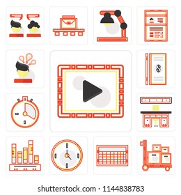 Set Of 13 simple editable icons such as Music player, Packing, Stats, Circular clock, Offices, Racing, Dollar, Invention, web ui icon pack