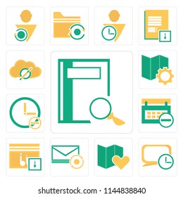 Set Of 13 simple editable icons such as Notebook, Speech bubble, Map, Mail, Music player, Calendar, Stopwatch, Cloud computing, web ui icon pack