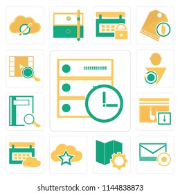 Set Of 13 simple editable icons such as Server, Mail, Map, Cloud computing, Calendar, Music player, Notebook, User, Video web ui icon pack