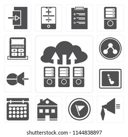 Set Of 13 simple editable icons such as Cloud computing, Speaker, Flag, Home, Calendar, Music player, Push pin, Share, Calculator, web ui icon pack
