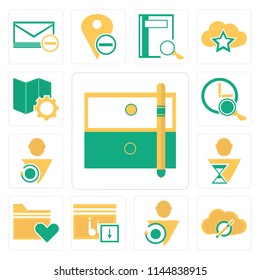 Set Of 13 simple editable icons such as Archive, Cloud computing, User, Music player, Folder, Stopwatch, Map, web ui icon pack