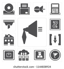 Set Of 13 simple editable icons such as Speaker, Flag, User, Cloud computing, Power, Download, Home, Key, Funnel, web ui icon pack