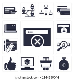 Set Of 13 simple editable icons such as Browser, Money, Shopping cart, Layers, Like, Hiring, Link, Cit card, web ui icon pack