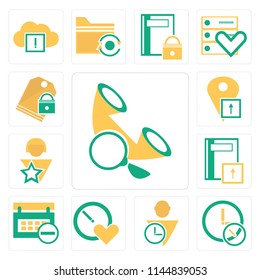 Set Of 13 simple editable icons such as Phone call, , User, Stopwatch, Calendar, Notebook, Placeholder, Price tag, web ui icon pack