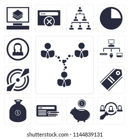 Set Of 13 simple editable icons such as Network, Hiring, Piggy bank, Browser, Money, Tag, Target, Sitemap, User, web ui icon pack
