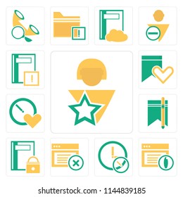 Set Of 13 simple editable icons such as User, Browser, , Notebook, Bookmark, Stopwatch, web ui icon pack