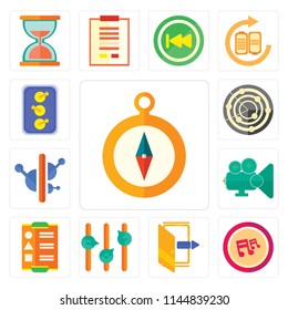 Set Of 13 simple editable icons such as Compass, Note, Exit, Volume control, Menu, Video player, Controls, Radar, Switch, web ui icon pack