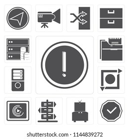 Set Of 13 simple editable icons such as Warning, Checked, Television, , Music player, Repeat, Server, Folder, Database, web ui icon pack