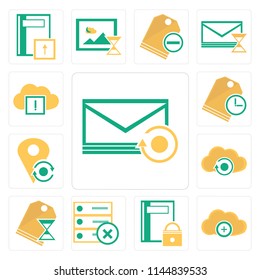 Set Of 13 simple editable icons such as Mail, Cloud computing, Notebook, Archive, Price tag, Placeholder, web ui icon pack