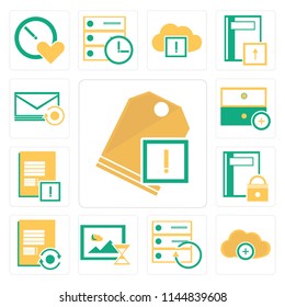 Set Of 13 simple editable icons such as Price tag, Cloud computing, Server, Smartphone, Notepad, Notebook, Archive, Mail, web ui icon pack