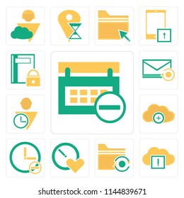 Set Of 13 simple editable icons such as Calendar, Cloud computing, Folder, Stopwatch, User, Mail, Notebook, web ui icon pack