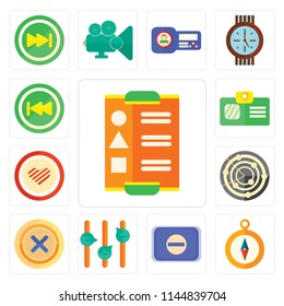 Set Of 13 simple editable icons such as Menu, Compass, Switch, Volume control, Close, Radar, Dislike, Id card, Back, web ui icon pack