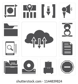 Set Of 13 simple editable icons such as Cloud computing, Minus, Television, Compact disc, Folder, Document, Smartphone, Hourglass, web ui icon pack