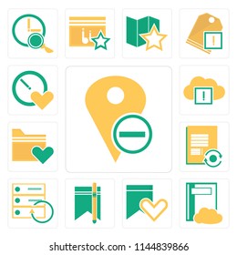 Set Of 13 simple editable icons such as Placeholder, Notebook, Bookmark, Server, Notepad, Folder, Cloud computing, Stopwatch, web ui icon pack