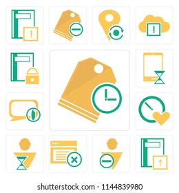 Set Of 13 simple editable icons such as Price tag, Notebook, User, Browser, Stopwatch, Speech bubble, Smartphone, web ui icon pack