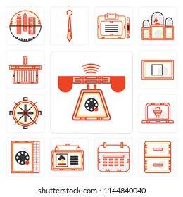 Set Of 13 simple editable icons such as Ringing, Office material, Wall calendar, Id card, Phone number, Online store, Sailing boat, Rectangular, web ui icon pack