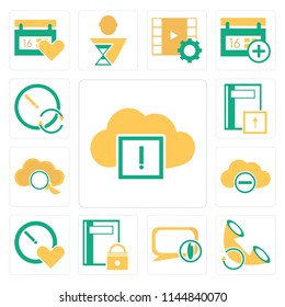 Set Of 13 simple editable icons such as Cloud computing, Phone call, Speech bubble, Notebook, Stopwatch, web ui icon pack