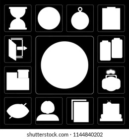 Set Of 13 simple editable icons such as Mute, Television, Notebook, User, Hide, Photos, Archive, Battery, Exit on black background
