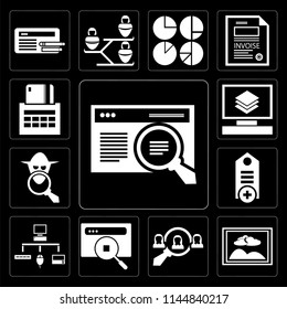 Set Of 13 simple editable icons such as Browser, Image, Hiring, Sitemap, Tag, Spy, Layers, Payment method on black background