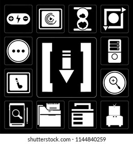 Set Of 13 simple editable icons such as Download, Television, Unlocked, Folder, Smartphone, Zoom in, Music player, Server, More on black background