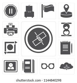 Set Of 13 simple editable icons such as Unlink, Cloud computing, Eyeglasses, Notebook, User, Notepad, Repeat, Hourglass, Print, web ui icon pack