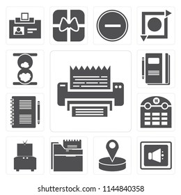 Set Of 13 simple editable icons such as Fax, Speaker, Placeholder, Folder, Television, Calendar, Notepad, Notebook, Hourglass, web ui icon pack