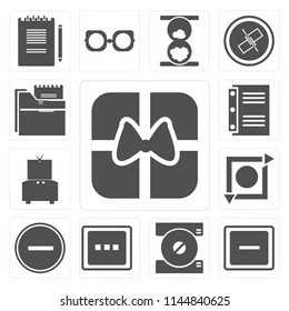 Set Of 13 simple editable icons such as Gift, Minus, Compact disc, More, Substract, Repeat, Television, Notebook, Folder, web ui icon pack