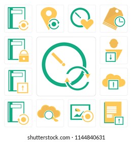 Set Of 13 simple editable icons such as Stopwatch, Notepad, Image, Cloud computing, Notebook, User, web ui icon pack