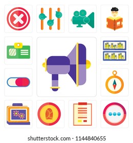 Set Of 13 simple editable icons such as Speaker, More, Notepad, Fingerprint, Picture, Compass, Switch, Archive, Id card, web ui icon pack