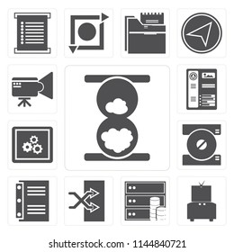 Set Of 13 simple editable icons such as Hourglass, Television, Database, Shuffle, Notebook, Compact disc, App, Resume, Video camera, web ui icon pack