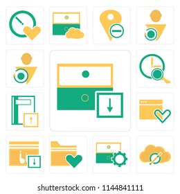 Set Of 13 simple editable icons such as Archive, Cloud computing, Folder, Music player, Browser, Notebook, Stopwatch, User, web ui icon pack