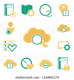 Set Of 13 simple editable icons such as Cloud computing, Notebook, Stopwatch, Speech bubble, Server, User, web ui icon pack