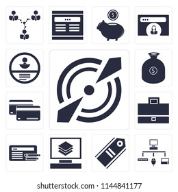 Set Of 13 simple editable icons such as Target, Sitemap, Tag, Layers, Browser, Briefcase, Cit card, Get money, Id web ui icon pack