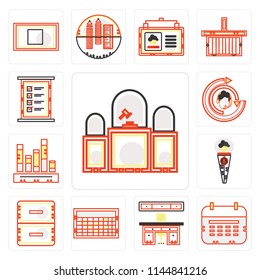 Set Of 13 simple editable icons such as Judging, Wall calendar, Offices, Stats, Office material, Businessman, CRM, Check box, web ui icon pack