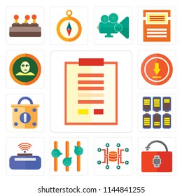 Set Of 13 simple editable icons such as Notepad, Unlocked, Database, Volume control, Wireless internet, Battery, Locked, Upload, Dislike, web ui icon pack