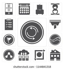 Set Of 13 simple editable icons such as Repeat, Home, Cloud computing, Share, Film, Flag, Funnel, List, web ui icon pack