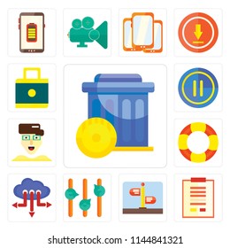 Set Of 13 simple editable icons such as Trash, Notepad, Street, Volume control, Cloud computing, Help, User, Pause, Lock, web ui icon pack