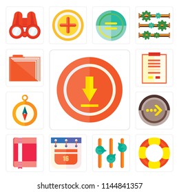 Set Of 13 simple editable icons such as Upload, Help, Volume control, Calendar, Notebook, Next, Compass, Notepad, Folder, web ui icon pack