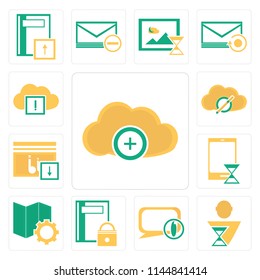 Set Of 13 simple editable icons such as Cloud computing, User, Speech bubble, Notebook, Map, Smartphone, Music player, web ui icon pack