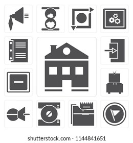 Set Of 13 simple editable icons such as Home, Flag, Folder, Compact disc, Push pin, Television, Minus, Exit, Notebook, web ui icon pack