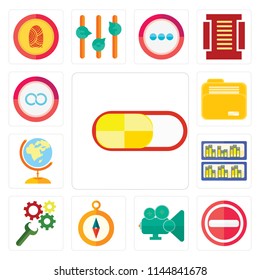 Set Of 13 simple editable icons such as Switch, Stop, Video player, Compass, Settings, Archive, Worldwide, Folder, Infinity, web ui icon pack
