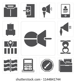 Set Of 13 simple editable icons such as Push pin, Folder, Compose, Calculator, Flag, Hourglass, Map, Speaker, Television, web ui icon pack